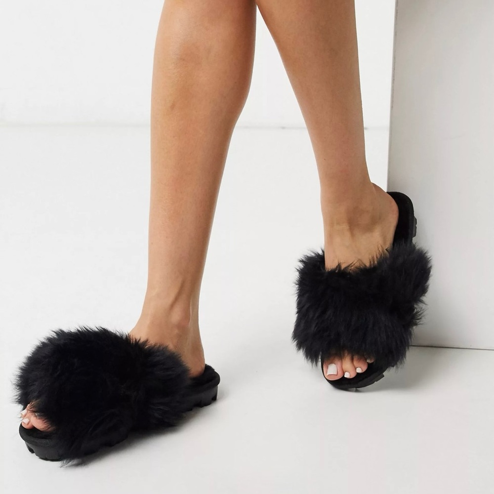 ✨EXCELLENT CONDITION✨ UGG Fuzzalicious Flatform Slippers Black Sz 6 🖤